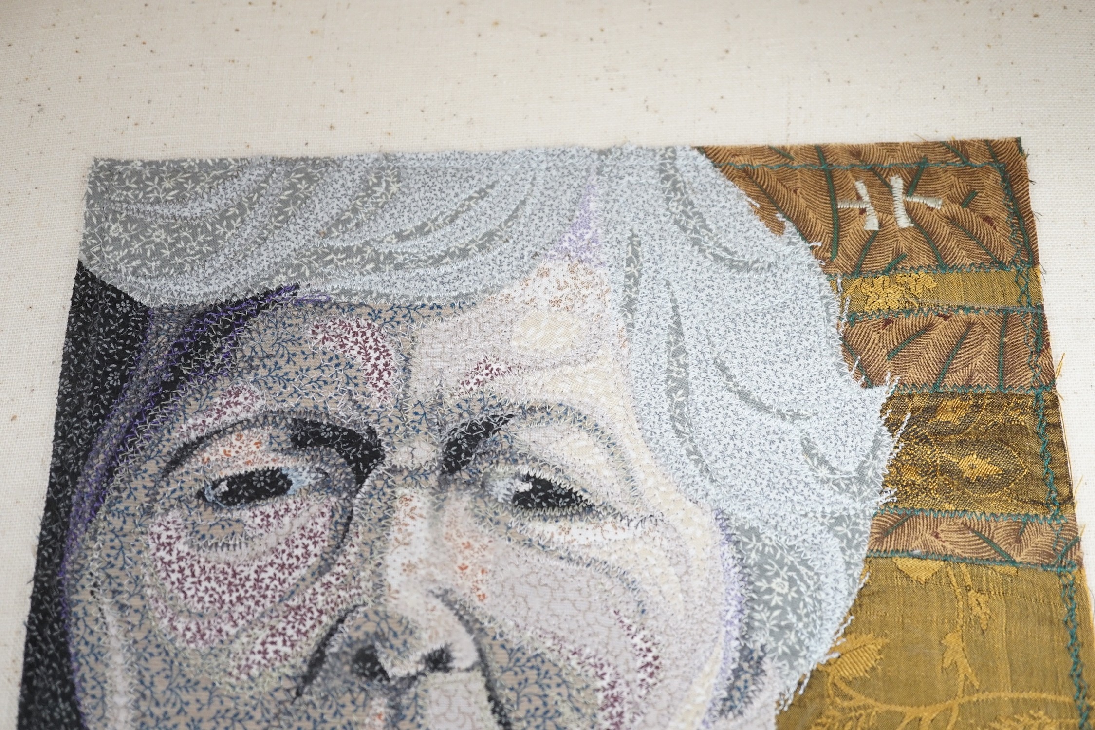 Deidre Scherer (American), 'Finding, Septemer 1994', needlework panel, 27 x 24.5cm